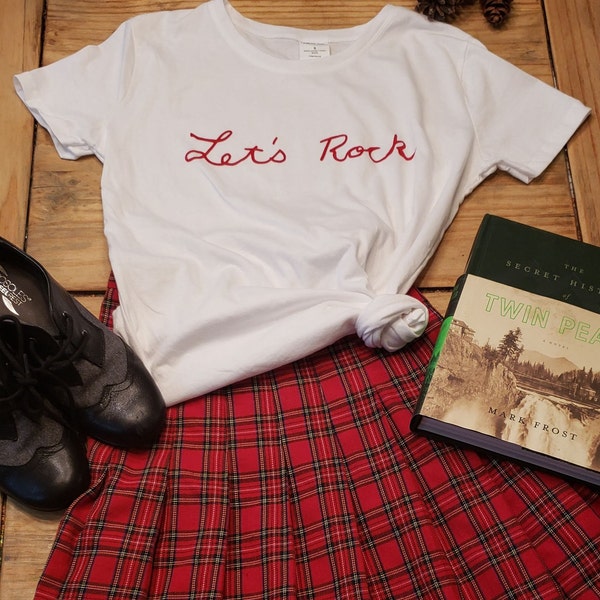 Let's Rock T-Shirt, Twin Peaks, Fire walk with me Let's Rock women's shirt, David Lynch inspired, White cotton screen printed shirt