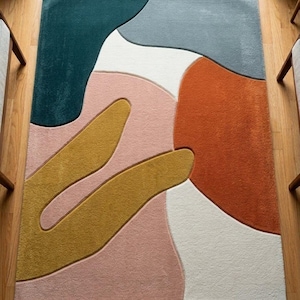 Hand Tufted Wool Abstract Area Rug, Modern Color Block Carpet, Scandinavian Living Room Rug