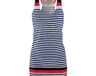 Oromo Nautical Navy Stripe Racerback Dress | Red Accent