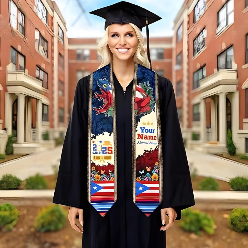 Puerto Rican Graduation Custom Puerto Rico Graduation Stole, Coqui Floral Grad Sash, Class of ...
