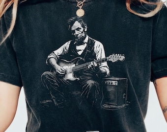 Comfort Colors® Abe Lincoln Guitar Shirt, Vintage Rock President Tee, Funny History Music Lover Gift, Retro Political Humor Tee