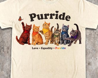 Purride Cat Shirt, LGBTQ Pride Month T-Shirt, Rainbow Kitten Tee, Love Equality Purride Shirt, Cat Lover Pride Gift, Retro Comfort Colors