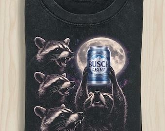 Funny Raccoon Shirt, Raccoon Busch Light Beer Moon Graphic Tee, Vintage Animal T-Shirt, Retro Aesthetic, Funny Meme Genz Raccoon Shirt