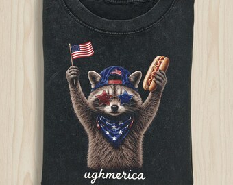 Funny Raccoon Shirt, Ughmerica Sarcastic USA Tee, Patriotic Raccoon T-shirt, 4th of July BBQ Graphic Tee, Retro Americana Gift