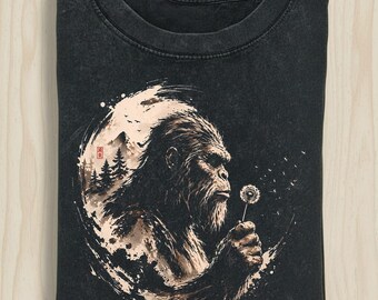 Comfort Colors Bigfoot Blowing Dandelion Shirt, Vintage Sasquatch Art, Nature Lover Outfit, Mythical Creature Tshirt, Bigfoot Nature Vintage