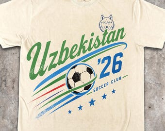 Uzbekistan 2026 Soccer Club Tshirt, Comfort Colors Wolf Graphic Tee, Uzbekistan National Team Football Shirt, Gift for Uzbekistan Soccer Fan