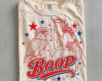 Funny Eagle Boop Patriotic T-shirt, Retro America Girl Comfort Colors Shirt, Fourth of July T-Shirt, Vintage Patriotic Women Tee