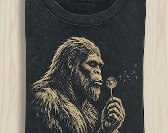 Bigfoot Blowing Dandelion Shirt, Cryptid Nature Graphic Tee, Forest Aesthetic T-Shirt, Mythical Creature t-shirt, Bigfoot Nature Vintage