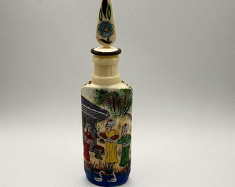 Antike osmanische türkische handbemalte Kamelknochen Parfüm / Schnupftabak Flasche W / Dropper