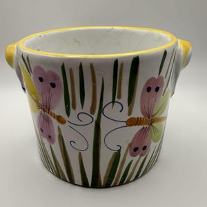 Vintage Italian Pottery Hand Painted Butterfly Ceramic Planter Flower Cache Pot