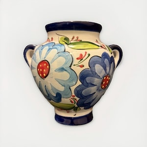 El Quijote handmålad spansk keramisk väggvas i Talavera-stil med blomsterdekor