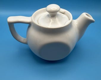 Vintage USA Pottery Individual Teapot White Ceramic Restaurant Ware Mid Century