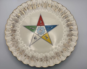 Prato Maçônico Vintage da Ordem da Estrela do Oriente de 25 cm (10 polegadas) Sanders MFG em Ouro 23k Nashville