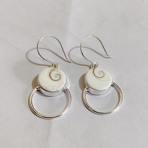 Shiva Eye Shell Dangle Earrings, Boho Beach Sterling Silver Jewelry