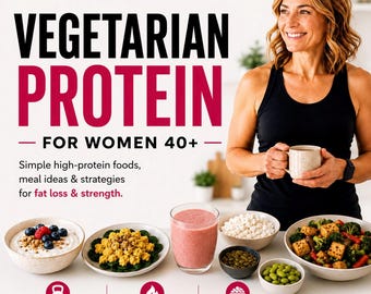 40歳以上の女性のためのベジタリアン向けタンパク質ガイド｜高タンパク質レシピ、買い物リスト、習慣トラッカー（PDF）