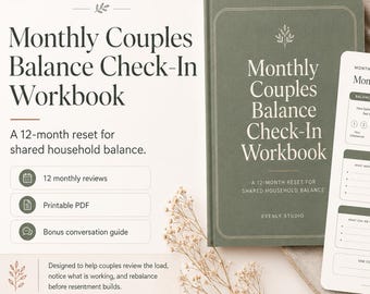 Couples Balance Check-In Workbook | Monthly Relationship Wellness & Chore Tracker | 12-Month Review | Printable PDF