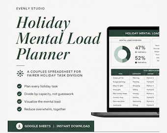 Holiday Mental Load Planner | Couples Christmas Task Division Spreadsheet | Festive Household Equity Planner | PDF + Excel