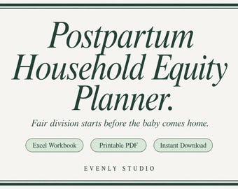 Postpartum Planner for Couples | New Baby Task Division + Feeding Log | Fourth Trimester Mental Load Tracker | Excel & PDF