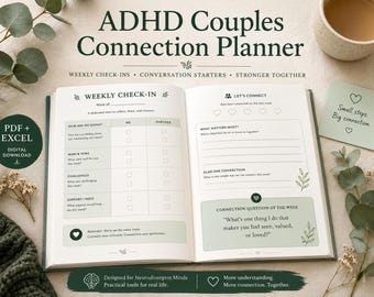 ADHD Couples Connection Planner | Weekly Check-In + Date Ideas for Neurodivergent Relationships