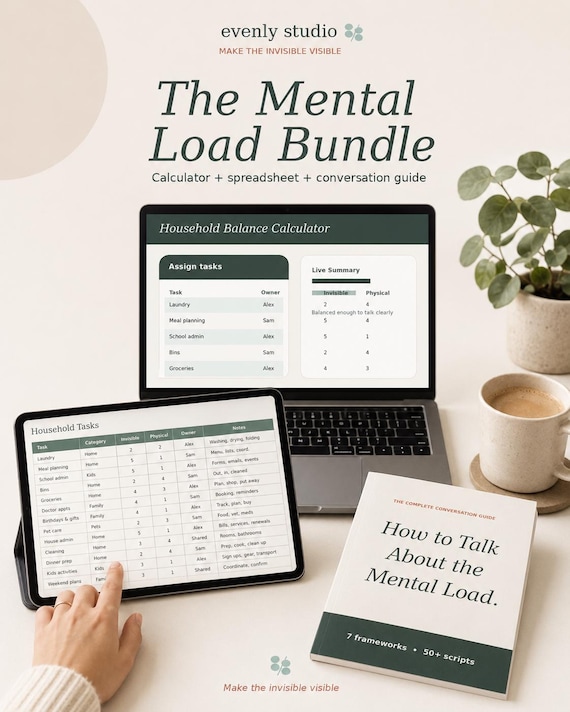 Mental Load Bundle for Couples | Chore Division Calculator + Invisible Labour Audit | Fair Play Method | PDF + Excel