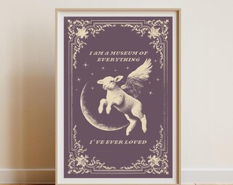 Lámina decorativa gótica de cordero blanco para imprimir / Póster romántico oscuro, lámina de ángel vintage, decoración estética, cita melancólica / Descarga digital
