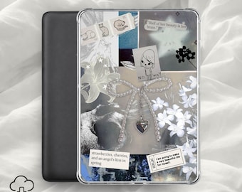 Pearl Noir Kindle-insats / mjukt grunge-e-läsarfodral, stämningsfullt blått collage, kokett mörk feminin dekor / digital nedladdning