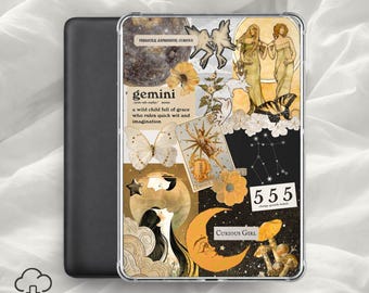 Tvillingarna Kindle-insats/Stjärnteckens estetiska e-läsarfodral, luftteckenkollage, astrologidekor, horoskop utskrivbar/digital nedladdning