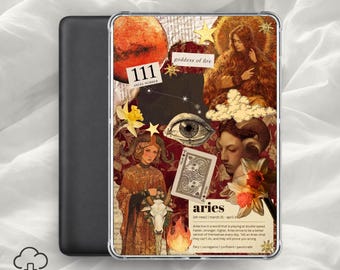 Väduren Kindle-insats/stjärnteckens estetiskt e-läsarfodral, eldteckenscollage, astrologidekor, horoskop utskrivbar/digital nedladdning