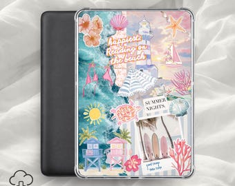 Kustnära Kindle-insats / Strandestetiskt e-läsarfodral, Sommarpastellkollage, Sommarvibbar, BookTok Kindle-insats / Digital nedladdning