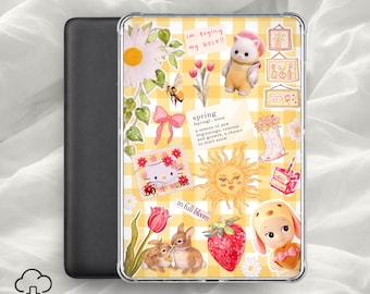Vårlig Kindle-insats / Sött kawaii estetiskt e-läsarfodral, mjuk flickablommig dekor / Digital nedladdning