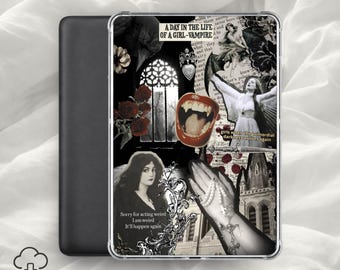 Vampyr Goth Flicka Kindle-insats / Gotiskt estetiskt E-läsarfodral, Mörk Feminin Collage, Vintage Vampyrdekor / Digital Nedladdning