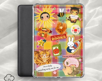 Färgglad kawaii Kindle-insats / söt retro collage-estetik, e-läsarfodral, rolig boklig läsarinsats / digital nedladdning