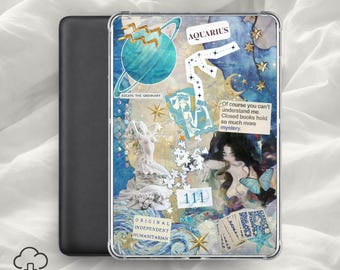 Vattumannen Kindle-insats/Stjärnteckens estetiskt e-läsarfodral, luftteckenkollage, astrologidekor, horoskop utskrivbar/digital nedladdning