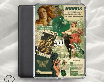 Oxens Kindle-insats / Stjärnteckens estetiska e-läsarfodral, jordteckenkollage, astrologidekor / digital nedladdning