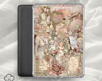 Viktoriansk romantik Kindle-insats / Vintage Coquette-estetik, mjuk feminin läsare, romantiskt collage / digital nedladdning