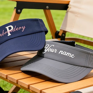 Custom embroidered visors, embroidered text/names, sun hats, sports caps, peaker caps, golf caps, unisex hats, beach vacation sun hat