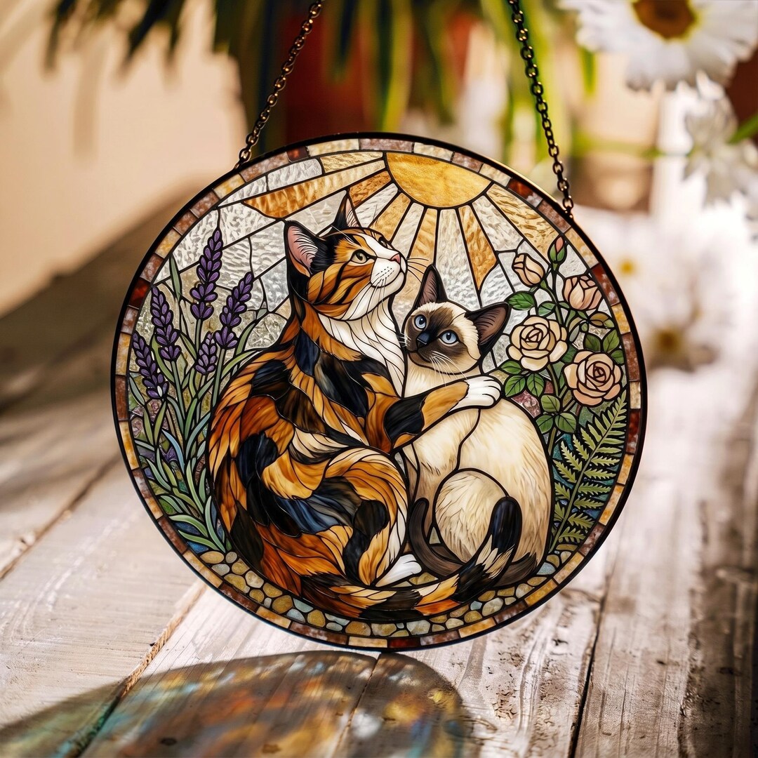 Stained Glass Cat Suncatcher, Window Hanging Decor, Gift for Cat Lovers ...
