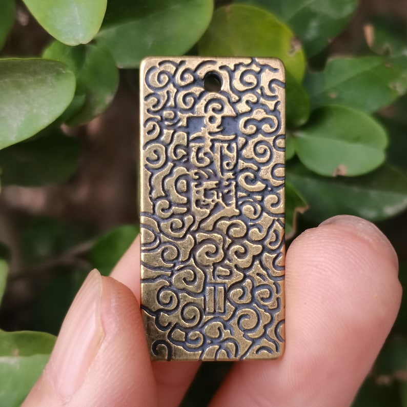 Hum Pendant Brass Om Mani Padme Hum Pendant Tibetan Buddhist Mantra Amulet ...