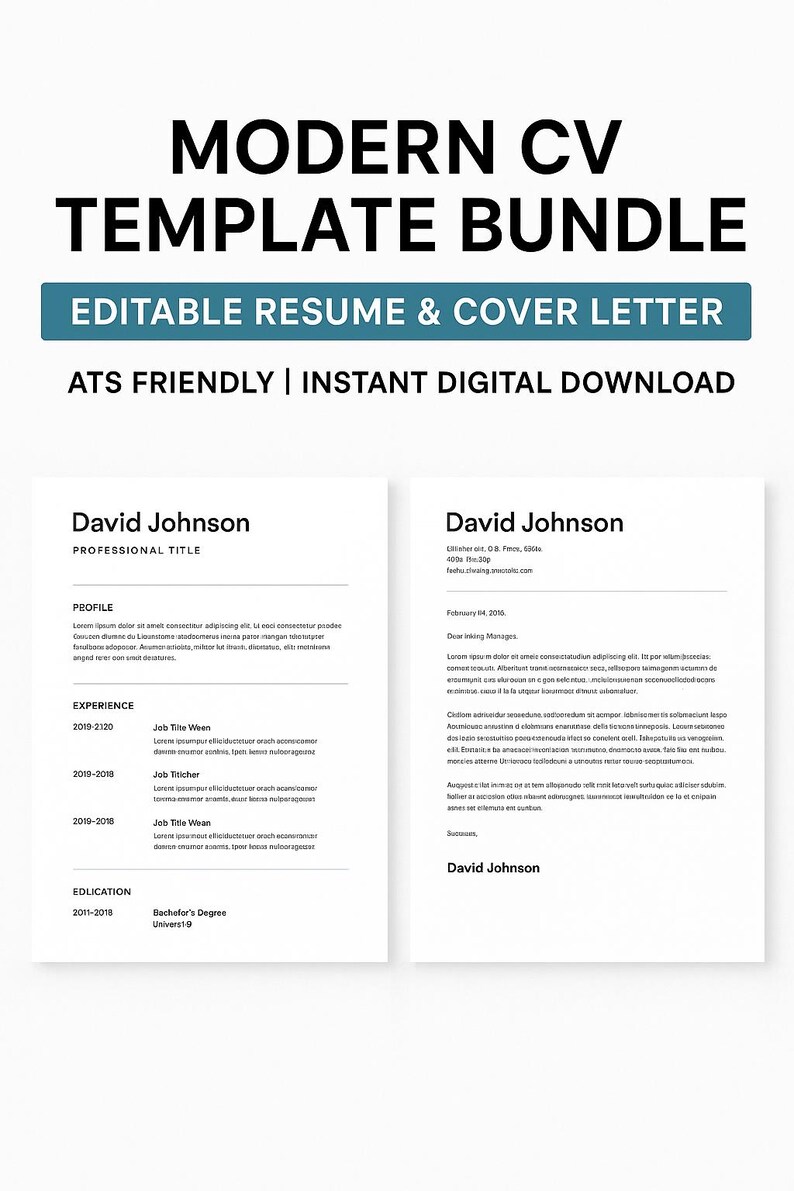 Modern ATS Resume Cover Letter Template Professional CV Editable Word ...