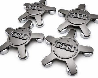4x Audi Wheel Center Caps 135mm Grau Stern Nabendeckel 4F0601165N – Hub Caps for Audi A3 A4 A6 A8 Q5 Q7 – Felgendeckel Set