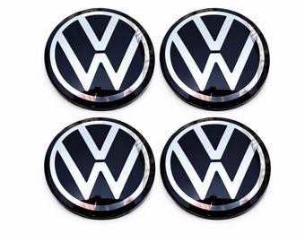 4x VW Nabendeckel 65mm 5H0601171 – Radnabenkappen Felgendeckel Ersatz für Golf Passat Polo Tiguan – Schwarz Silber Set