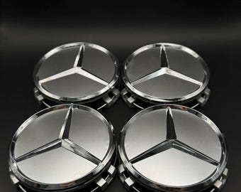 Mercedes Benz 75mm Wheel Center Caps Silver Grey Set of 4 Alloy Hub Caps Replacement
