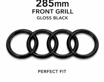 Audi Ringe Emblem 285mm Gloss Black Front Grille Badge | Vier Ringe Four Rings A3 A4 A5 A6 S4 S5 Q5 | Black Hood Emblem Replacement