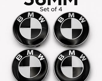 4x BMW 56mm Black White Wheel Center Caps – Hub Cover Replacement for BMW Rims Nabendeckel Felgendeckel Set