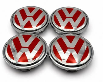 4x VW 65mm Nabendeckel Rot Silber – Felgendeckel Radnabenkappen Wheel Center Caps Set