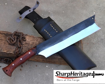 Large Handforged Camp Cleaver – 12 Inches Long Blade – 5160 Carbon Steel – Full Tang Rosewood Handle – Heavy Duty Meat Chopper