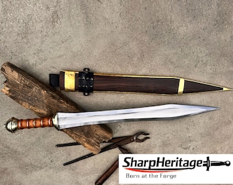 Customized Roman Gladius Sword Handmade Steel Blade with Rosewood Handle and Wooden Scabbard, Roman Collector Piece