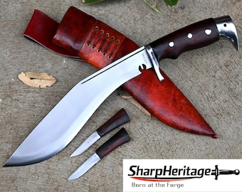 American Eagle Kukri Knife – 10 Inch Hand Forged Survival & Bushcraft Khukuri with Carved Eagle Pommel- Sharpen-Tempered-working kukri