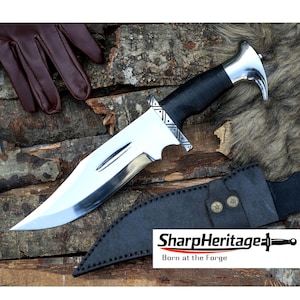 Hunter’s Bowie Knife – Hand Forged Bowie – 9.5 Inches Long Blade – High Carbon Steel – Leather Stack Handle – Hunting Knife
