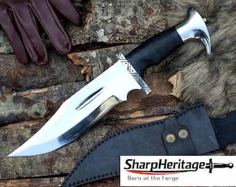 Hunter’s Bowie Knife – Hand Forged Bowie – 9.5 Inches Long Blade – High Carbon Steel – Leather Stack Handle – Hunting Knife